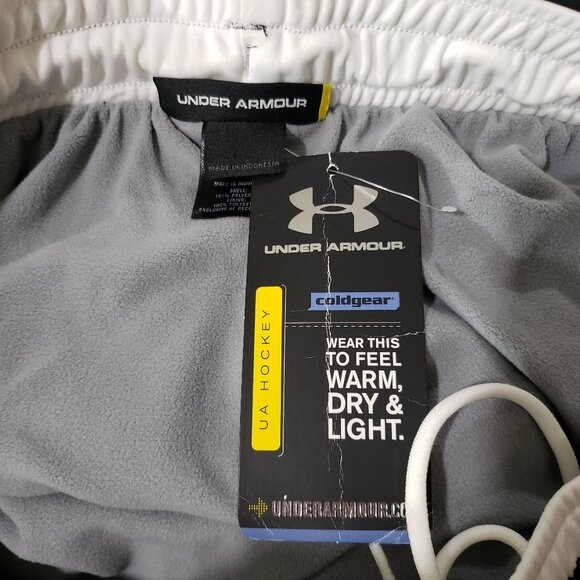 Under Armour Hockey Warm-Up Pant LARGE Black White Coldgear Poly Fleece Interior - Picture 3 of 8